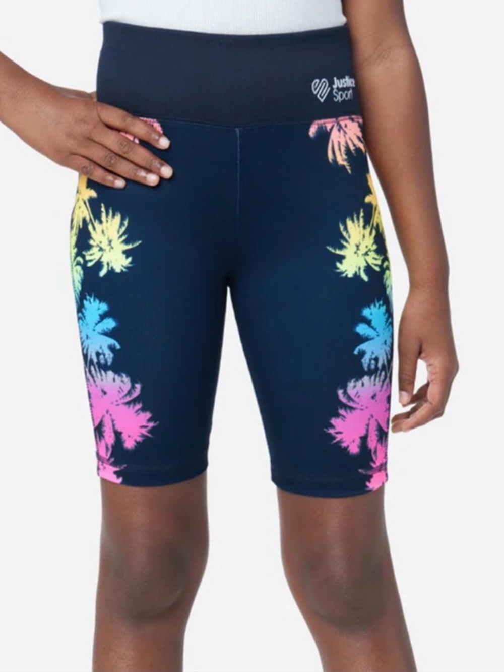 NWT Justice Kids' Navy Tropical Print Bike Shorts